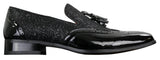 Eleganta Herrskor med Glänsande Tofsar Röda Silver Svarta Slip-On i Lackläder