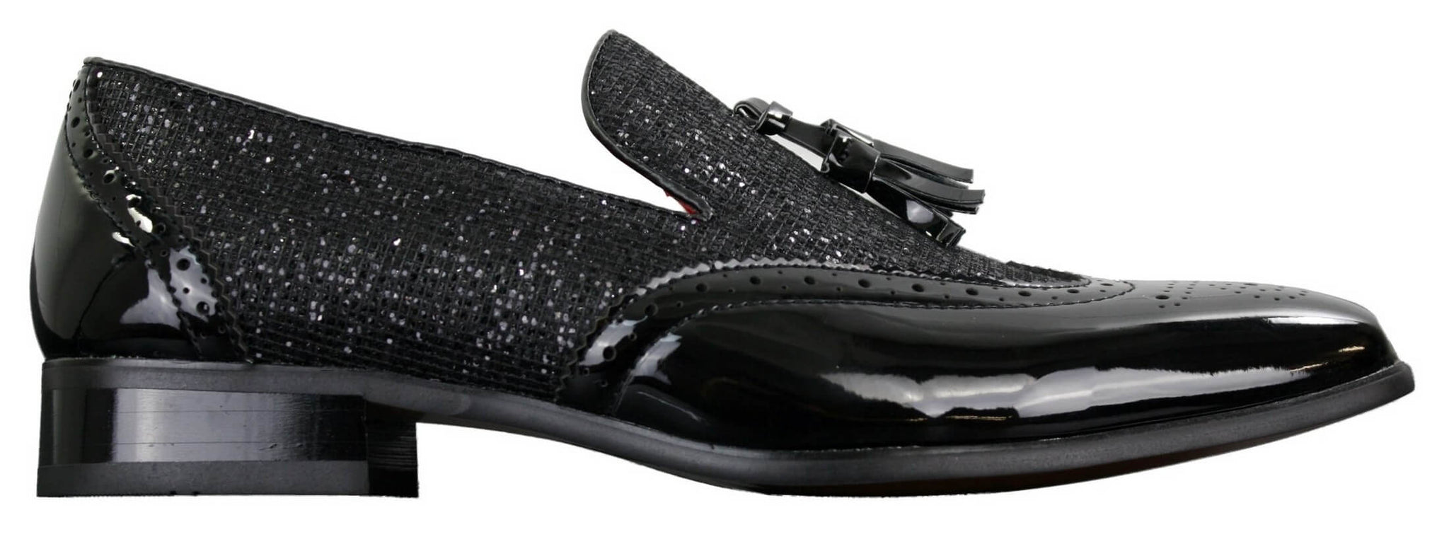 Eleganta Herrskor med Glänsande Tofsar Röda Silver Svarta Slip-On i Lackläder