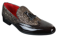 Eleganta Herrskor med Glänsande Tofsar Röda Silver Svarta Slip-On i Lackläder