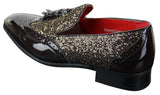 Eleganta Herrskor med Glänsande Tofsar Röda Silver Svarta Slip-On i Lackläder