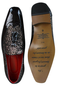 Eleganta Herrskor med Glänsande Tofsar Röda Silver Svarta Slip-On i Lackläder