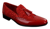 Eleganta Herrskor med Glänsande Tofsar Röda Silver Svarta Slip-On i Lackläder