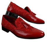 Eleganta Herrskor med Glänsande Tofsar Röda Silver Svarta Slip-On i Lackläder