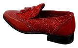 Eleganta Herrskor med Glänsande Tofsar Röda Silver Svarta Slip-On i Lackläder