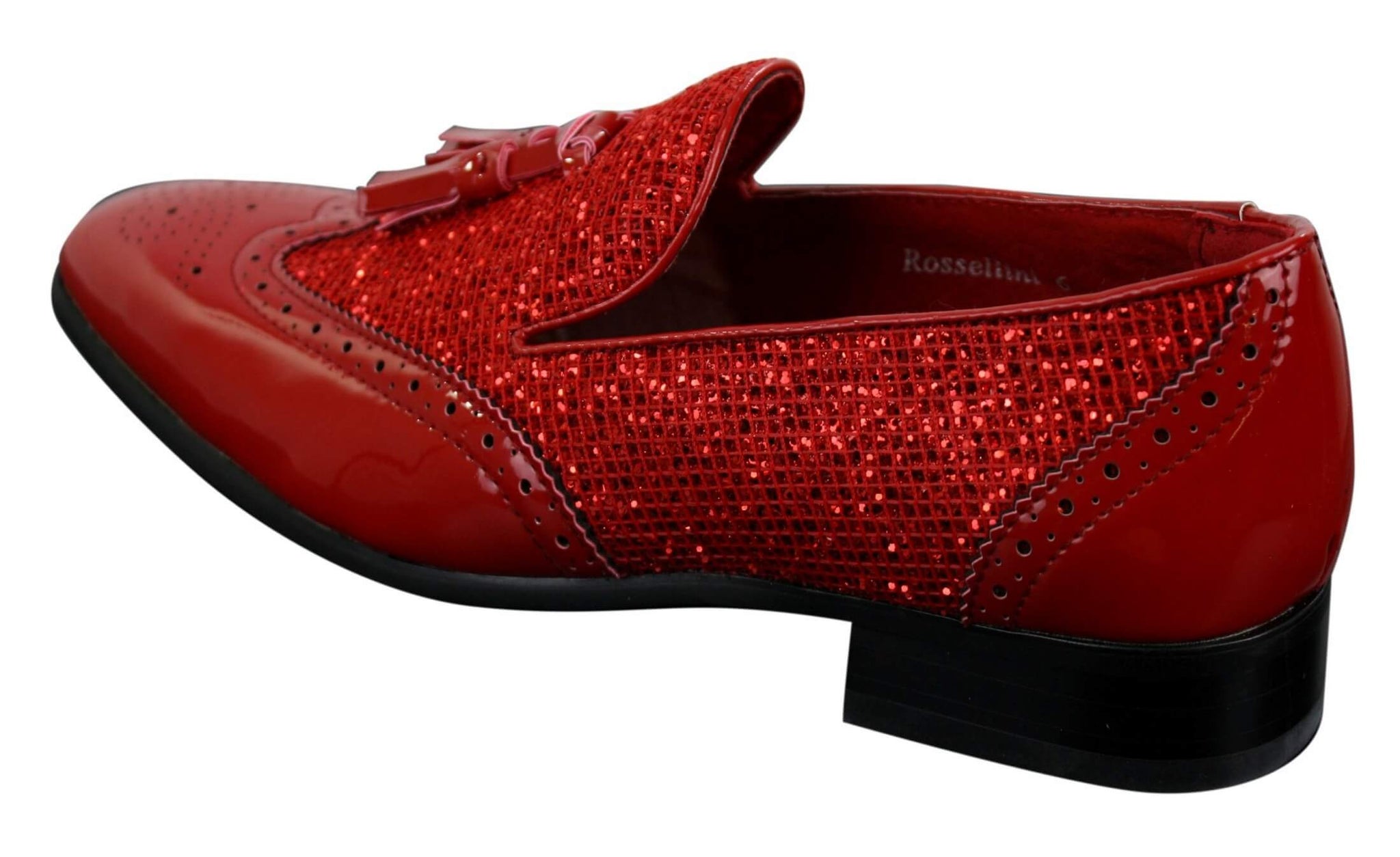 Eleganta Herrskor med Glänsande Tofsar Röda Silver Svarta Slip-On i Lackläder