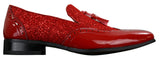 Eleganta Herrskor med Glänsande Tofsar Röda Silver Svarta Slip-On i Lackläder
