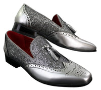 Eleganta Herrskor med Glänsande Tofsar Röda Silver Svarta Slip-On i Lackläder