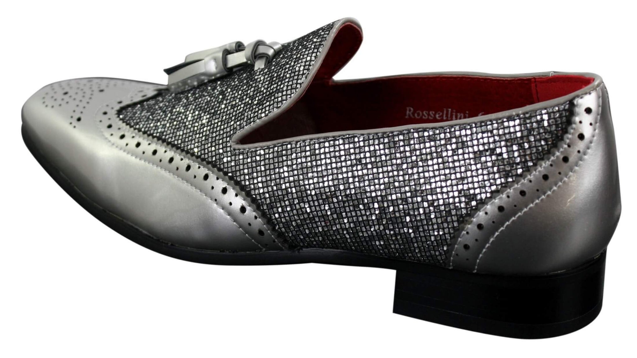 Eleganta Herrskor med Glänsande Tofsar Röda Silver Svarta Slip-On i Lackläder
