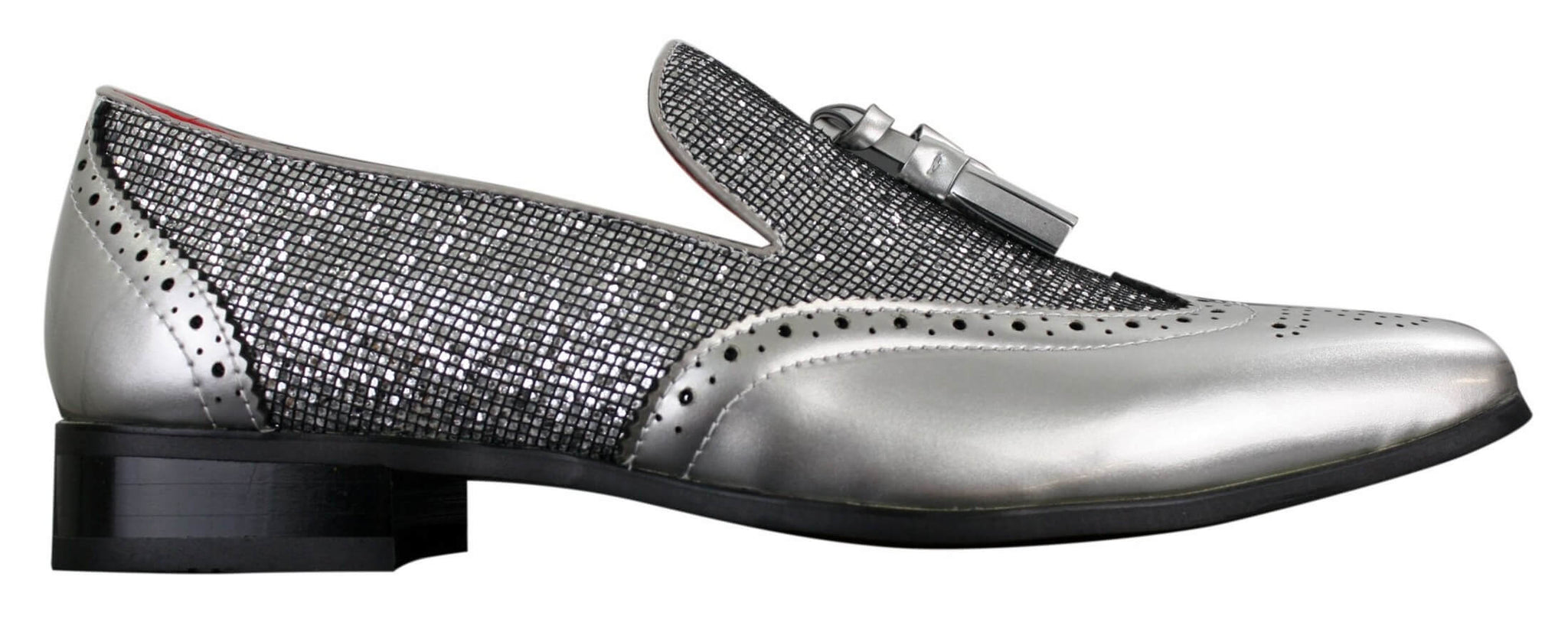 Eleganta Herrskor med Glänsande Tofsar Röda Silver Svarta Slip-On i Lackläder