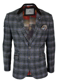 Cavani Archie - Herr Vintage Tweed Rutig Kavaj-Svart