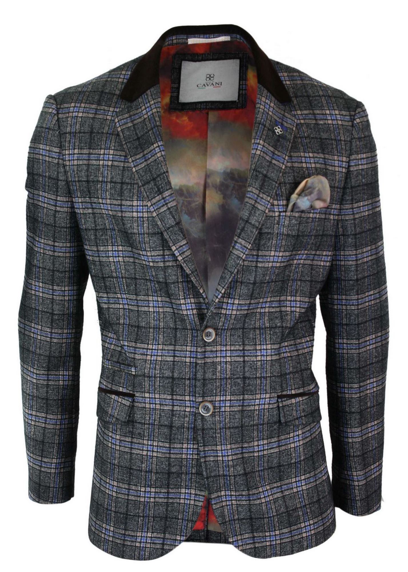 Cavani Archie - Herr Vintage Tweed Rutig Kavaj-Svart