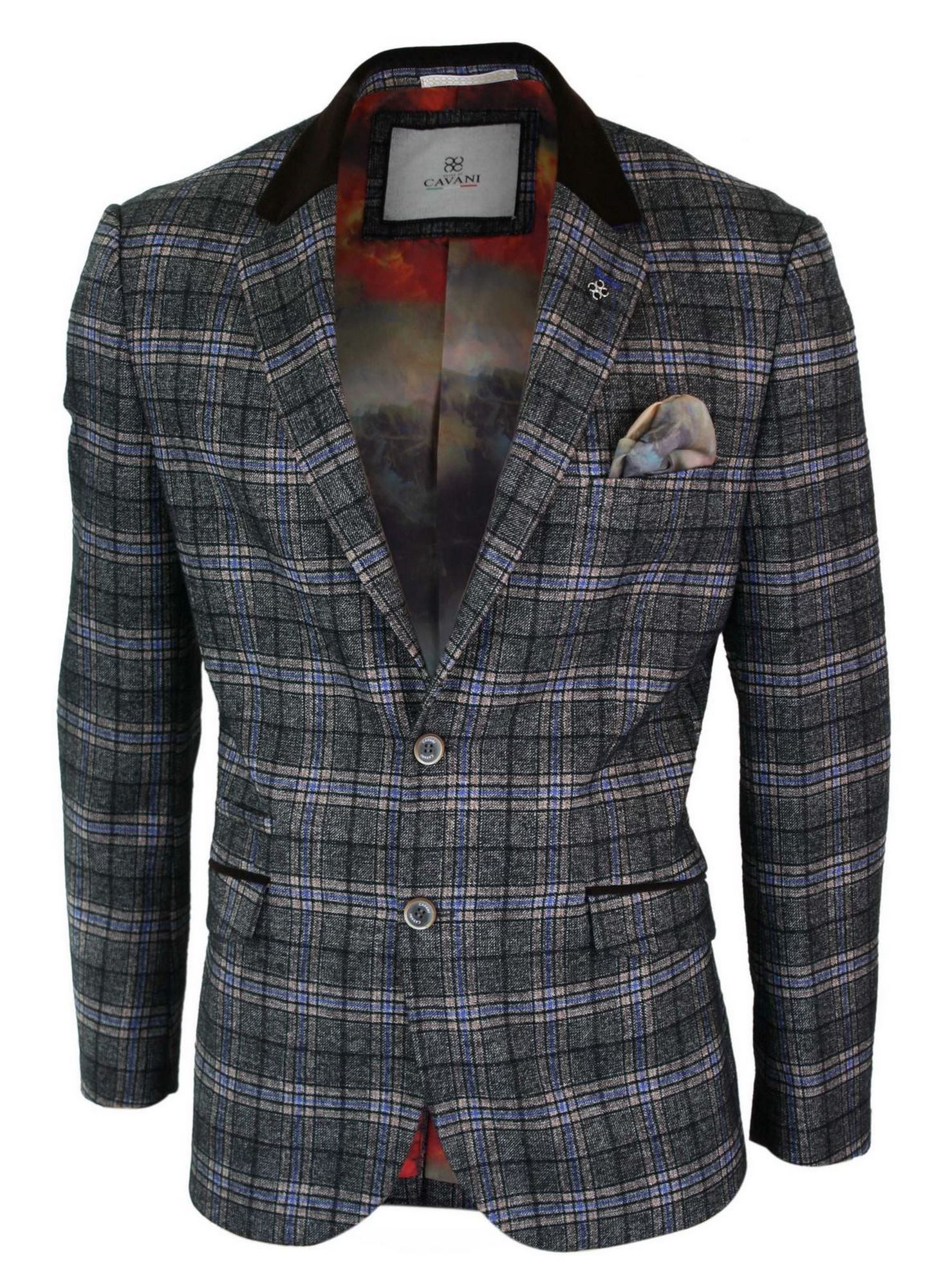Cavani Archie - Herr Vintage Tweed Rutig Kavaj-Svart
