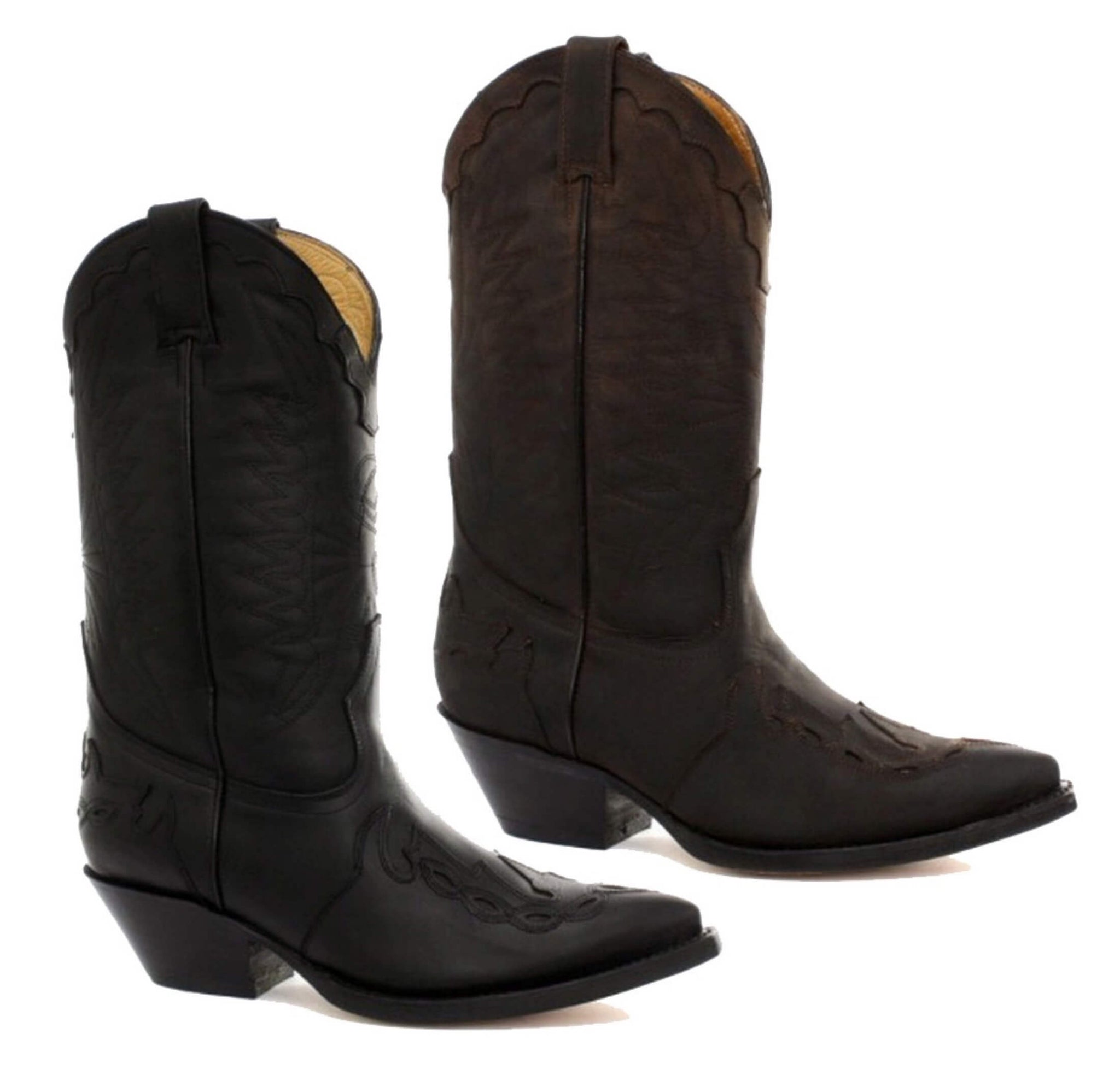 Herr Cowboystövlar Spetsiga Svarta Bruna Grinders Arizona Äkta Läder Western Kubanska