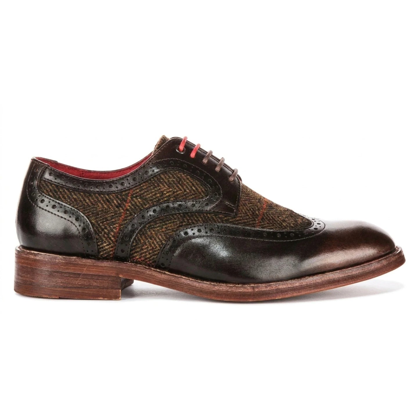 Arlo - Herrskor i brunt läder i tweed, brogue-material