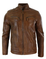Äkta Läderjacka i Bikerstil, Vintage, Svart, Dragkedja, Fickor, Casual, Figursydd för Herrar - Brun