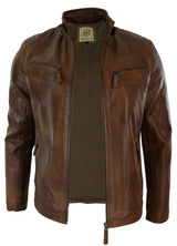 Äkta Läderjacka i Bikerstil, Vintage, Svart, Dragkedja, Fickor, Casual, Figursydd för Herrar - Brun