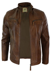 Äkta Läderjacka i Bikerstil, Vintage, Svart, Dragkedja, Fickor, Casual, Figursydd för Herrar - Brun
