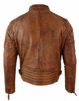 Äkta tvättat läder Slim Fit Retro Style Dragkedja Herr Bikerjacka Brun Blå Urban-Nevada Timber