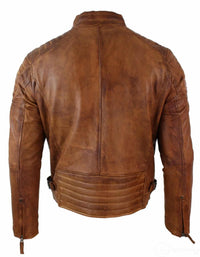 Äkta tvättat läder Slim Fit Retro Style Dragkedja Herr Bikerjacka Brun Blå Urban-Nevada Timber