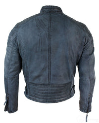 Äkta tvättat läder slim fit retrostil med dragkedja herr bikerjacka brunblå urban-zulublå