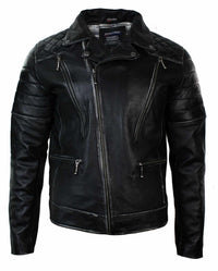 Äkta Läder Punk Rock Cross Zip Herr Bikerjacka Vintage Retro Effekt