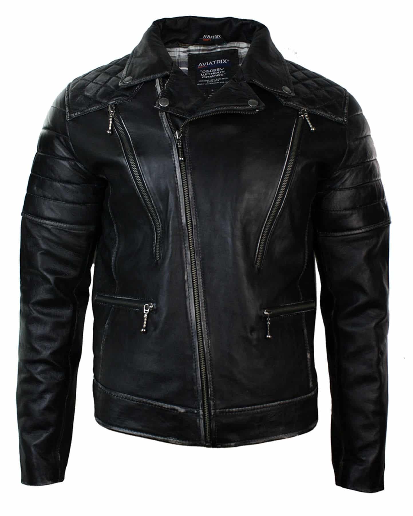 Äkta Läder Punk Rock Cross Zip Herr Bikerjacka Vintage Retro Effekt