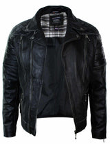Äkta Läder Punk Rock Cross Zip Herr Bikerjacka Vintage Retro Effekt