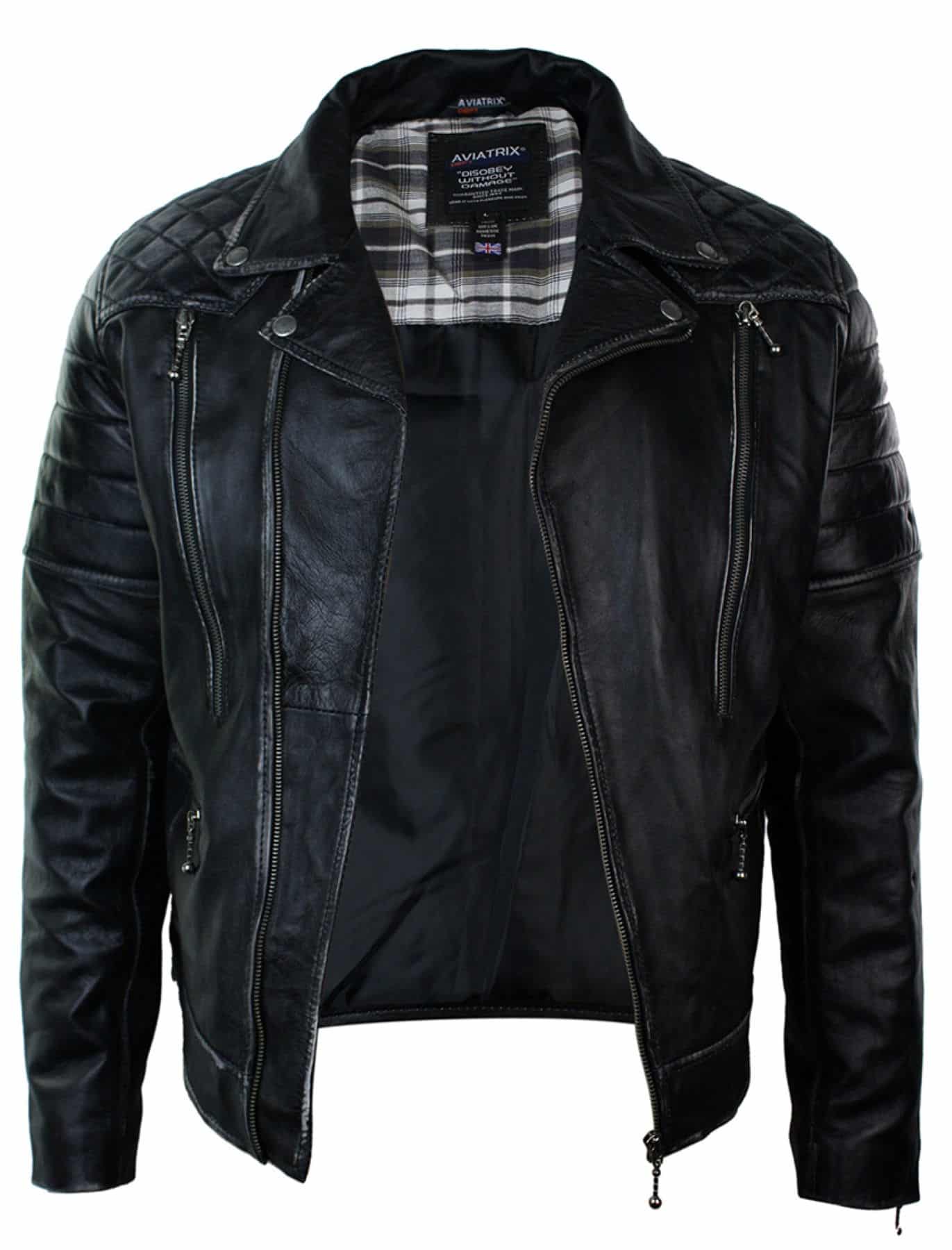 Äkta Läder Punk Rock Cross Zip Herr Bikerjacka Vintage Retro Effekt