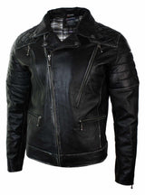 Äkta Läder Punk Rock Cross Zip Herr Bikerjacka Vintage Retro Effekt
