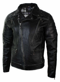 Äkta Läder Punk Rock Cross Zip Herr Bikerjacka Vintage Retro Effekt