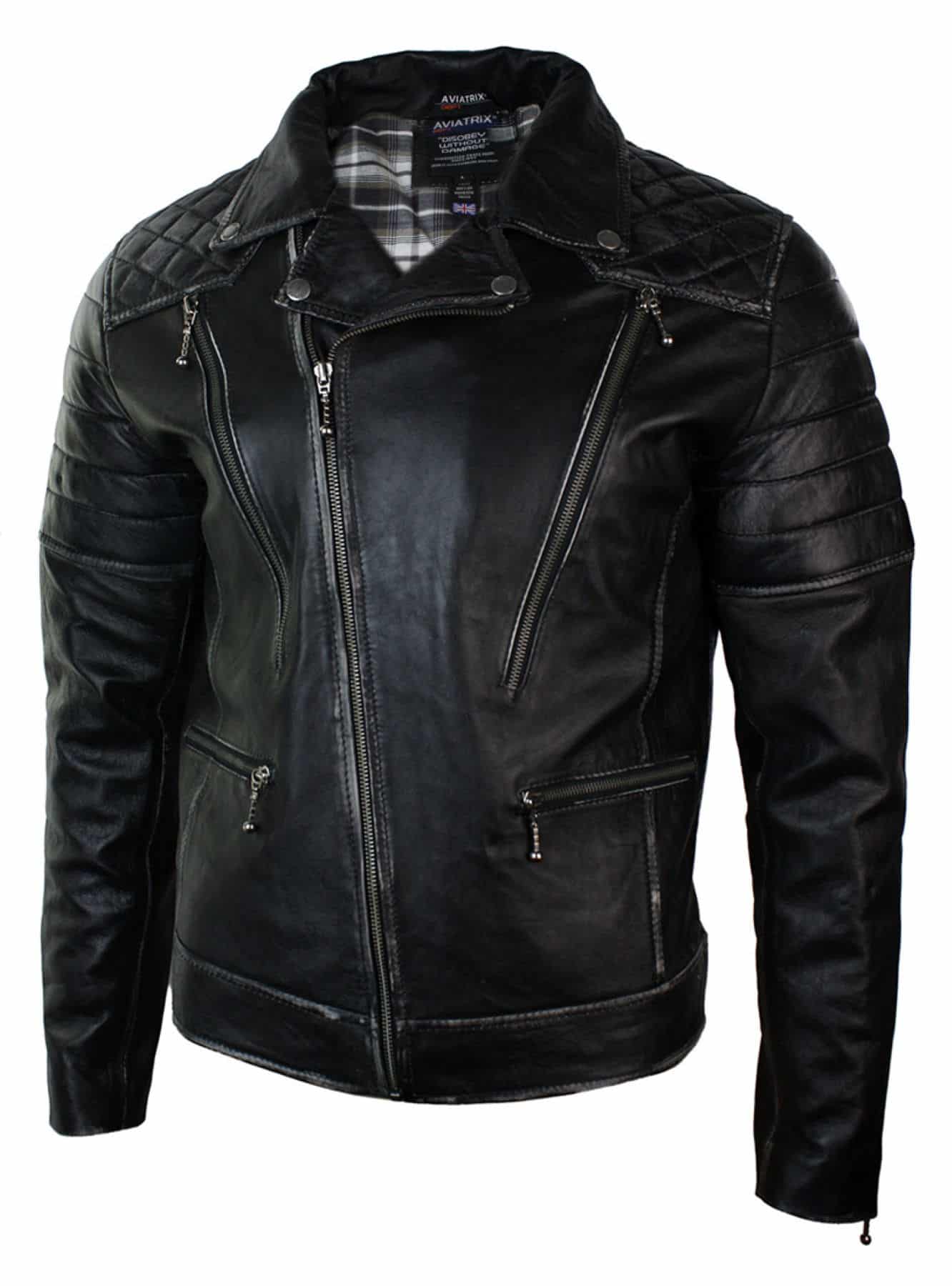 Äkta Läder Punk Rock Cross Zip Herr Bikerjacka Vintage Retro Effekt