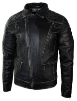 Äkta Läder Punk Rock Cross Zip Herr Bikerjacka Vintage Retro Effekt