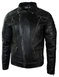 Äkta Läder Punk Rock Cross Zip Herr Bikerjacka Vintage Retro Effekt