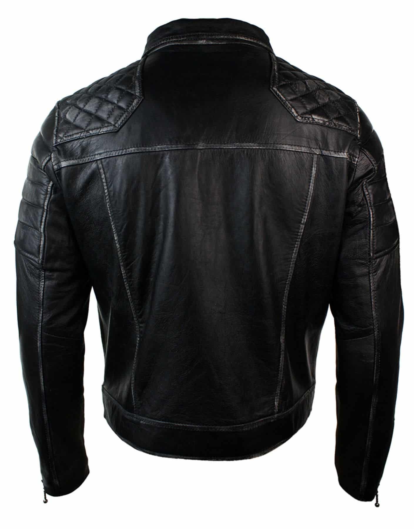 Äkta Läder Punk Rock Cross Zip Herr Bikerjacka Vintage Retro Effekt