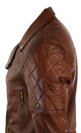Äkta Läder Slim Fit Cross Dragkedja Retro Vintage Brun Biker Punk Rock Herrjacka-Nevada Timber
