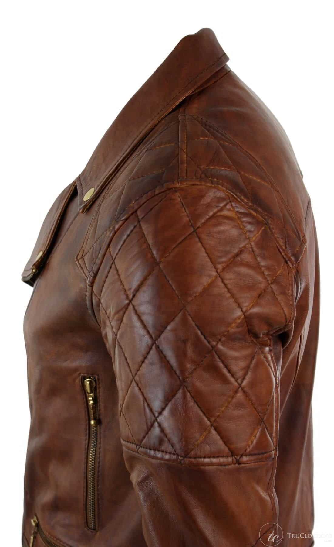 Äkta Läder Slim Fit Cross Dragkedja Retro Vintage Brun Biker Punk Rock Herrjacka-Nevada Timber