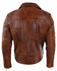 Äkta Läder Slim Fit Cross Dragkedja Retro Vintage Brun Biker Punk Rock Herrjacka-Nevada Timber