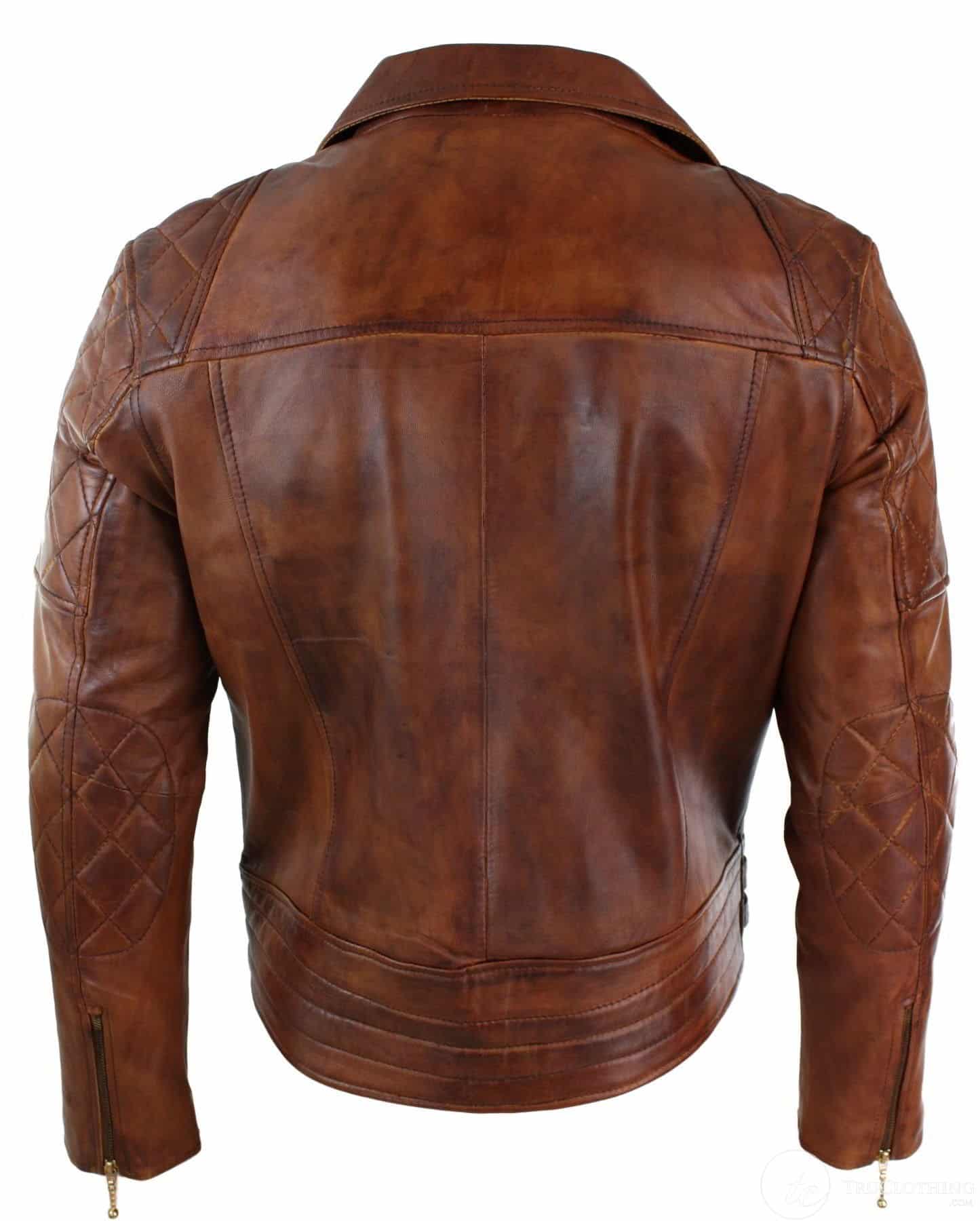 Äkta Läder Slim Fit Cross Dragkedja Retro Vintage Brun Biker Punk Rock Herrjacka-Nevada Timber