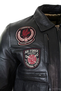 Herrjacka med Bomber-märke i äkta läder, svart, med pilotmotiv - Svart