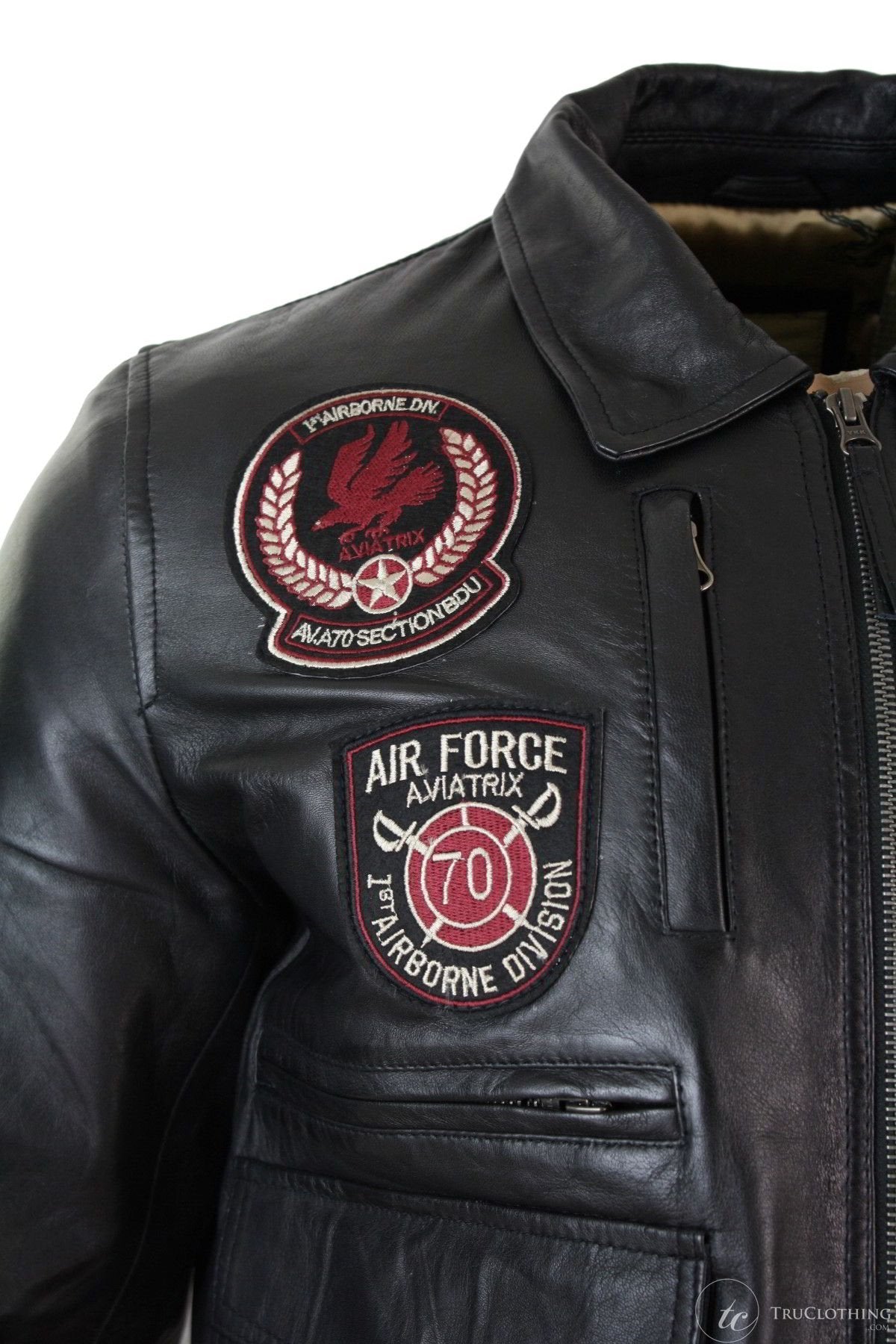 Herrjacka med Bomber-märke i äkta läder, svart, med pilotmotiv - Svart