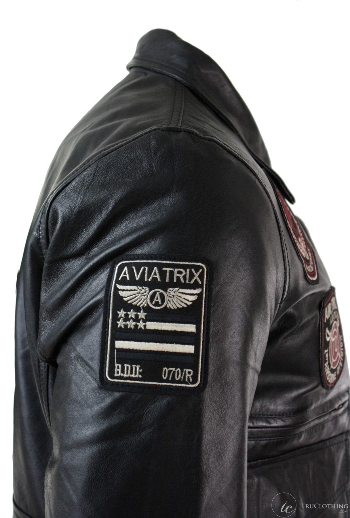 Herrjacka med Bomber-märke i äkta läder, svart, med pilotmotiv - Svart