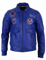 Herrjacka i äkta läder, svart, Bomber Badge, Air Force-pilot, blå