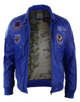Herrjacka i äkta läder, svart, Bomber Badge, Air Force-pilot, blå