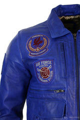 Herrjacka i äkta läder, svart, Bomber Badge, Air Force-pilot, blå