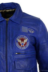 Herrjacka i äkta läder, svart, Bomber Badge, Air Force-pilot, blå