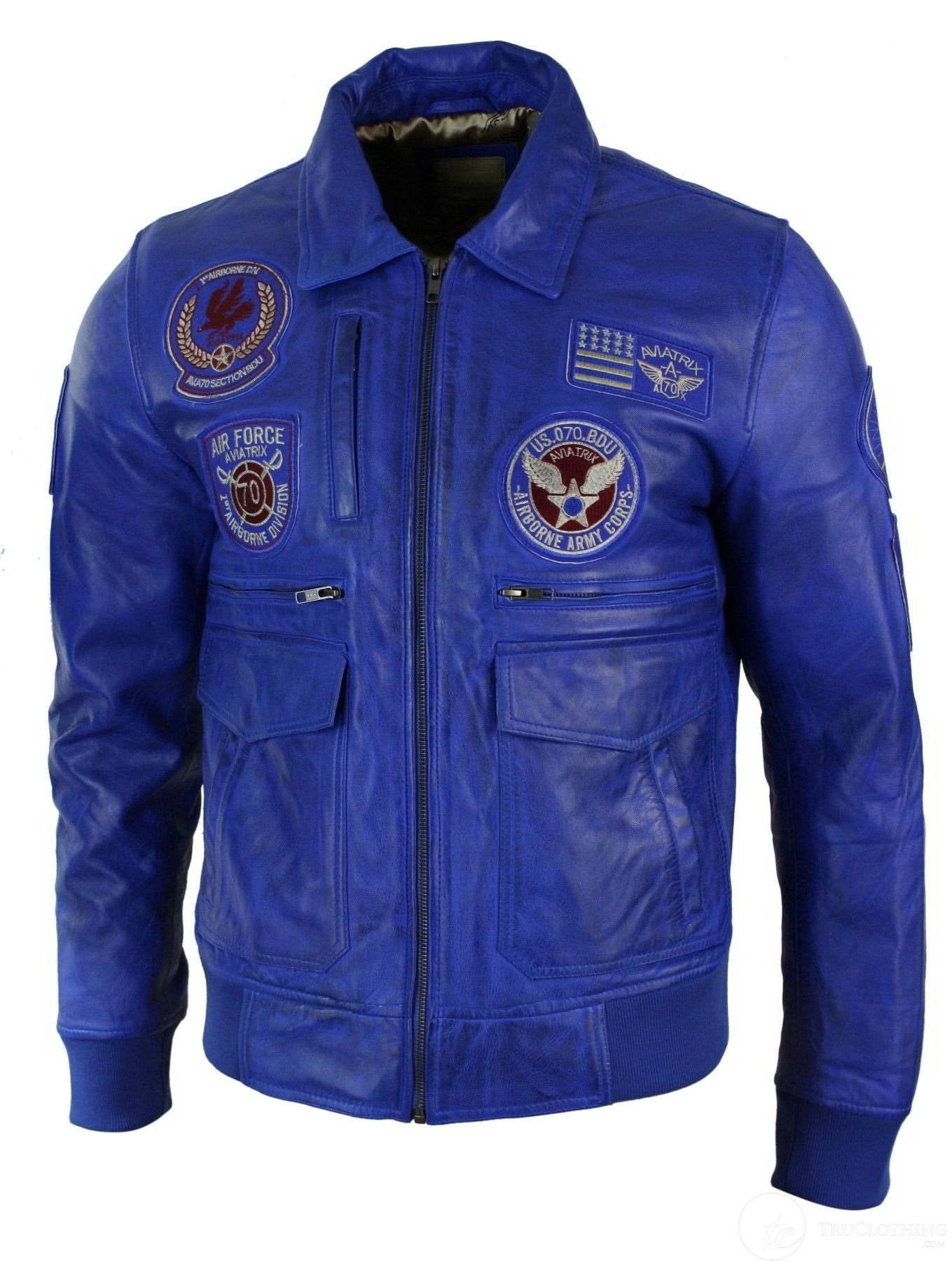 Herrjacka i äkta läder, svart, Bomber Badge, Air Force-pilot, blå