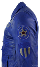 Herrjacka i äkta läder, svart, Bomber Badge, Air Force-pilot, blå