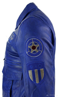 Herrjacka i äkta läder, svart, Bomber Badge, Air Force-pilot, blå