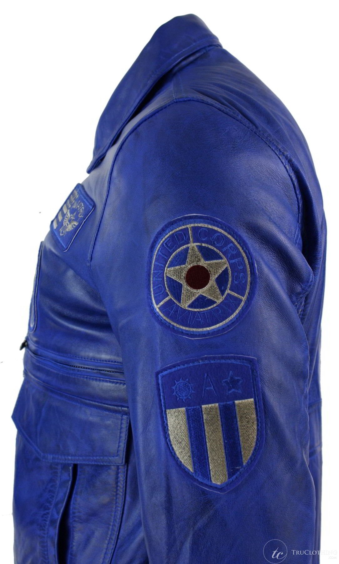 Herrjacka i äkta läder, svart, Bomber Badge, Air Force-pilot, blå
