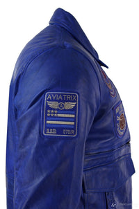 Herrjacka i äkta läder, svart, Bomber Badge, Air Force-pilot, blå